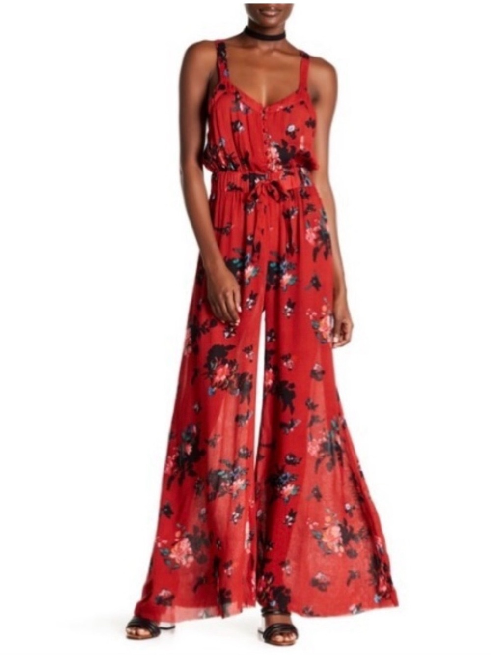 Free People FP One Moonlight Garden Floral Red Wide-Leg Jumpsuit, Sz Medium, NWT